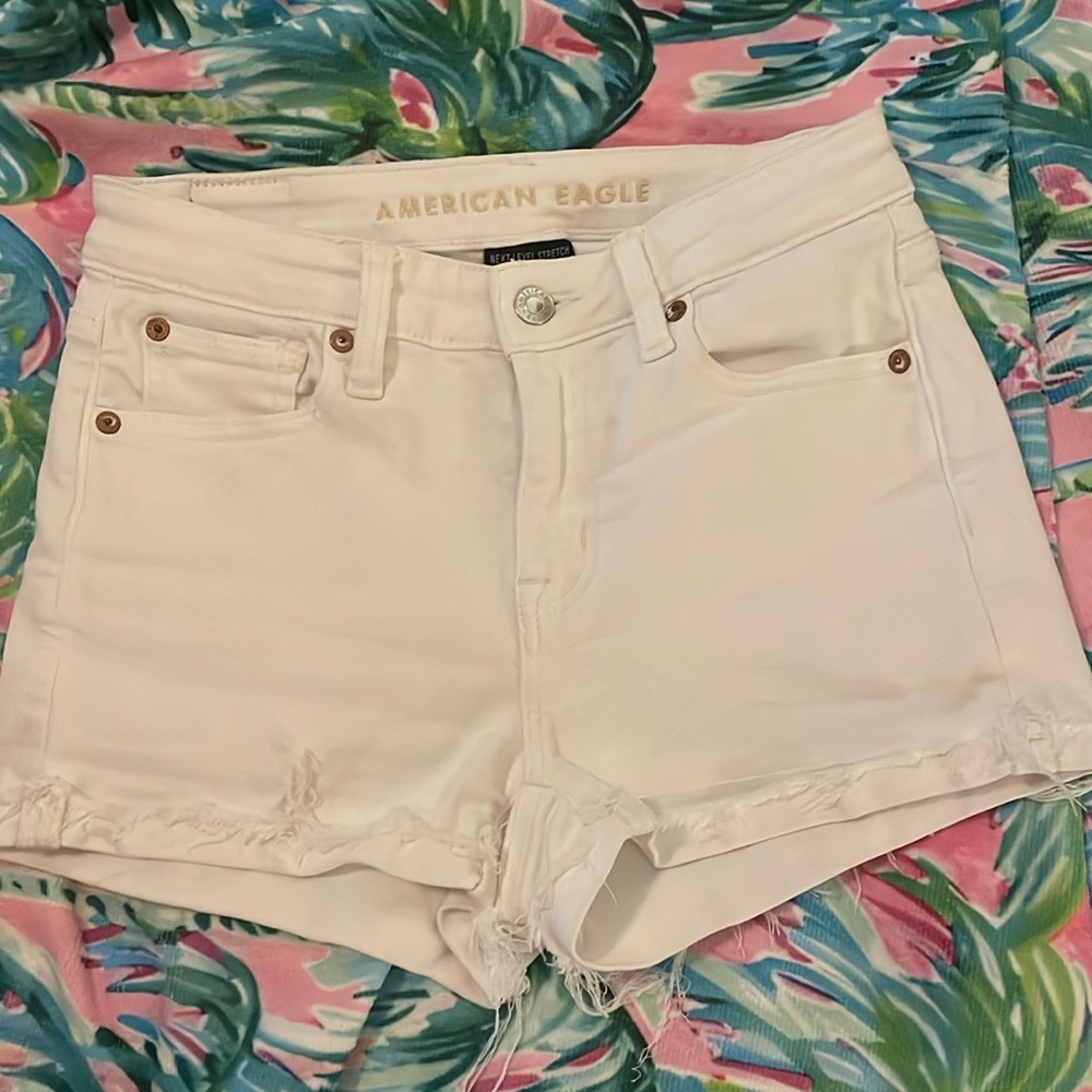 American Eagle white jean shorts, size 2.